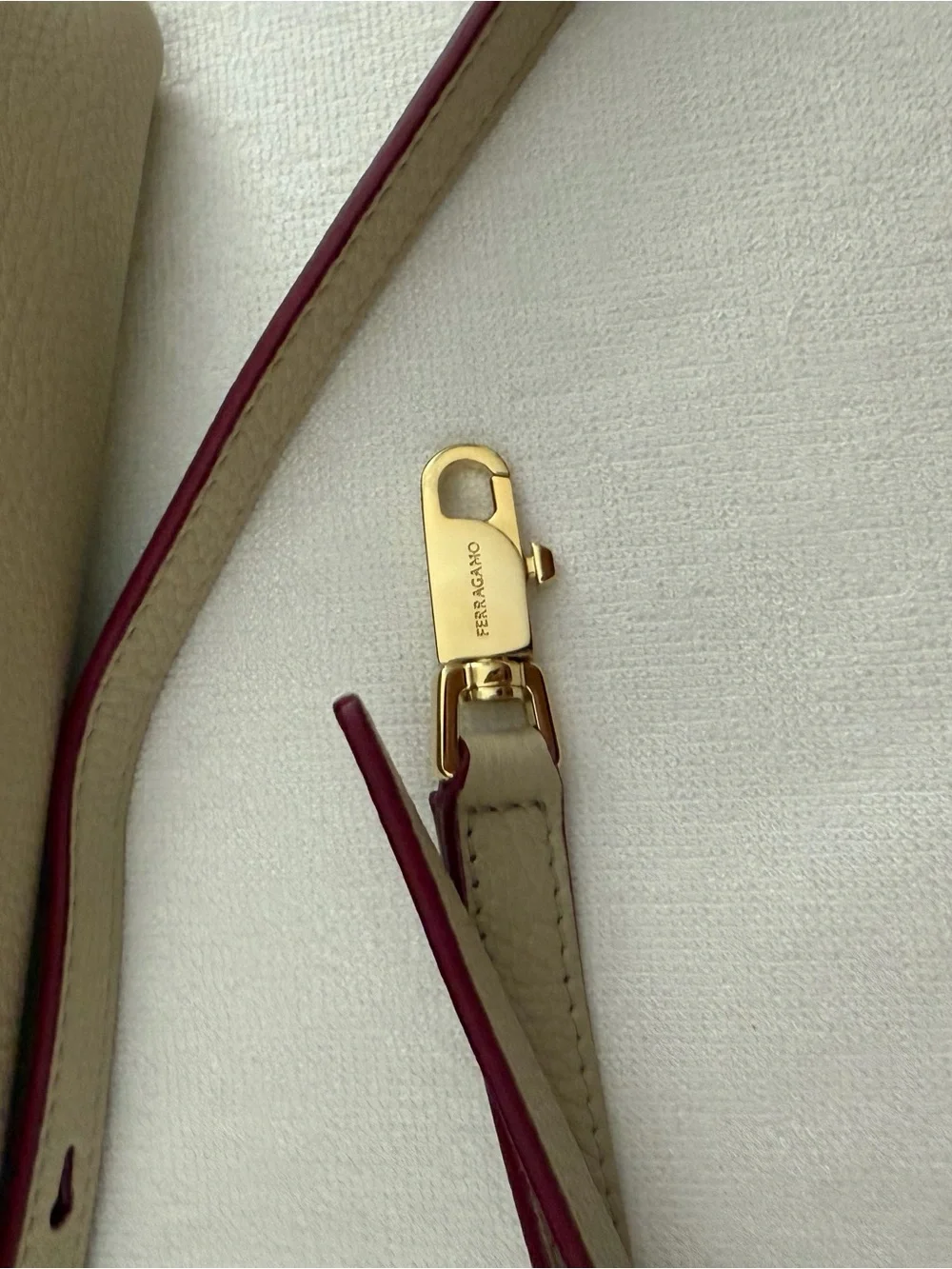 Ferragamo “XS Hug” Gold Hardware and Burgundy Trim